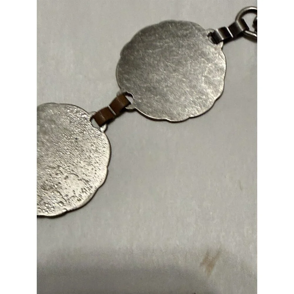 Chain Medallion Belt Silver Tone Embossed Circles Boho Festival